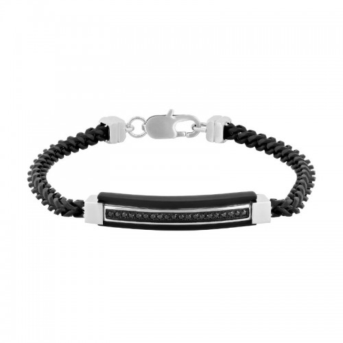 Franco Link Black IP Stainless Steel Bracelet with Black Diamonds