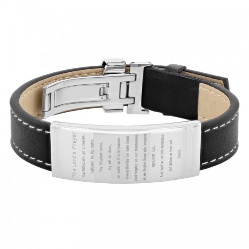 Stainless Steel Faux Leather Lord's Prayer ID Bracelet