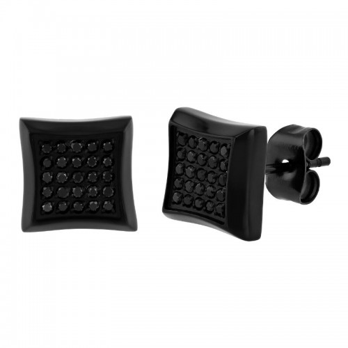 1/4 CTW Stainless Steel Black Stud Earrings with Black Diamonds