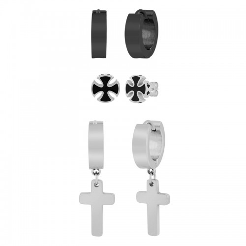 Stainless Steel Black & White Earring Set