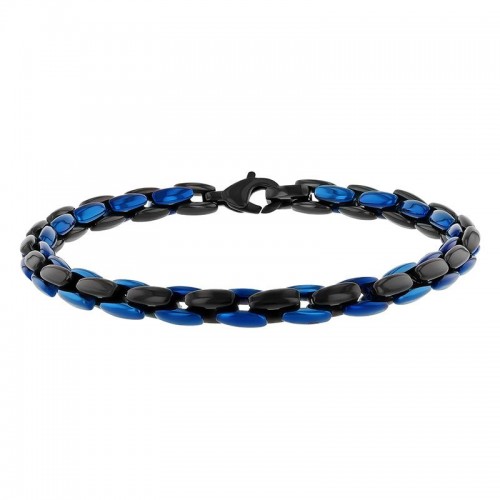 Black & Blue Finish Stainless Steel Oval Link Bracelet