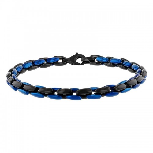 Black & Blue IP Stainless Steel Oval Link Bracelet