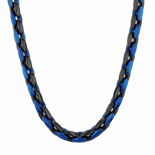 Black & Blue Finish Stainless Steel Oval Link Fashion Chain