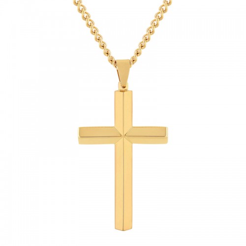 Stainless Steel Yellow Finish Cross Pendant