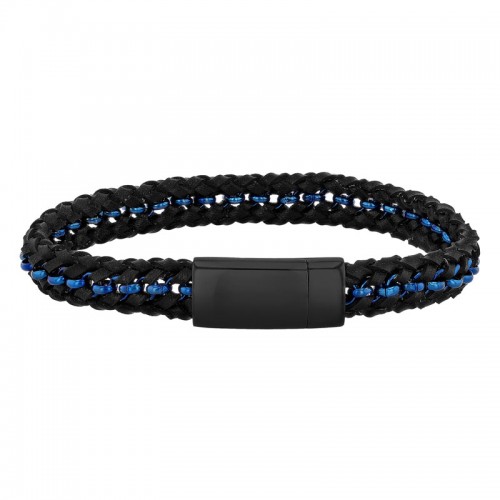 Stainless Steel And Faux Leather Black & Blue Bracelet