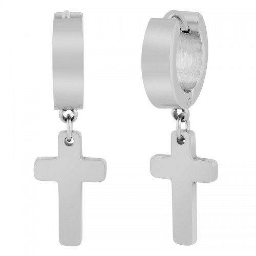 Stainless Steel Cross Huggie Earrings