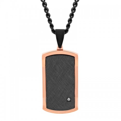 .01 CTW Stainless Steel Black & Rose Diamond Dog Tag Pendant