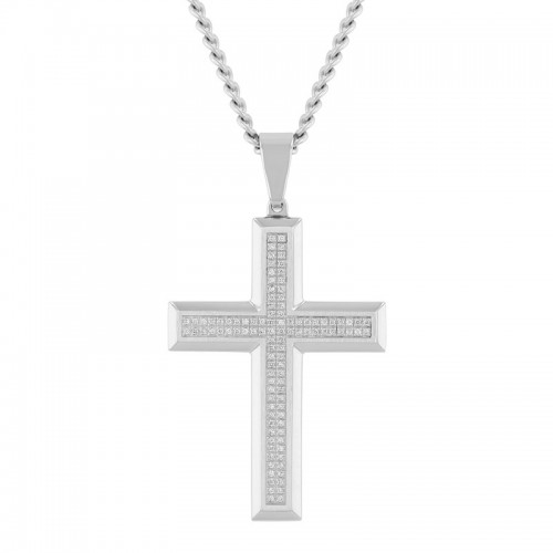 Stainless Steel Men's Diamond Cross Necklace