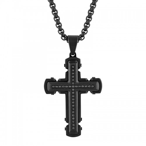 1/4 CTW Black Stainless Steel Men's Diamond Cross Necklace w/Black Diamonds