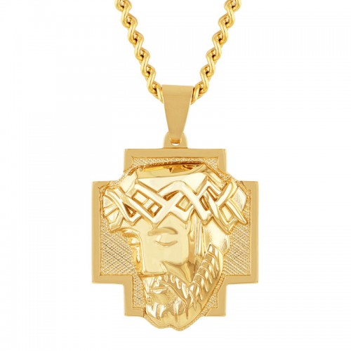 Yellow Finish Stainless Steel Men's Jesus Pendant