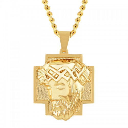 Yellow Finish Stainless Steel Men's Jesus Pendant