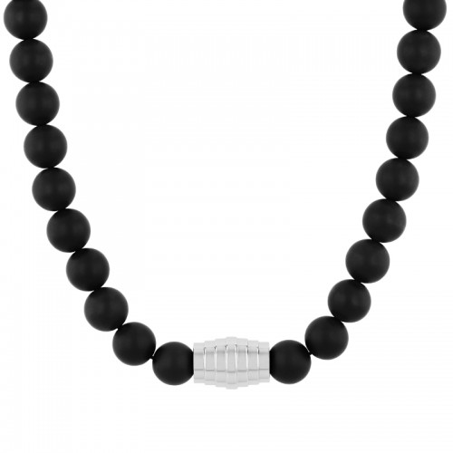 Men's Onyx Bead Stainless Steel Chain