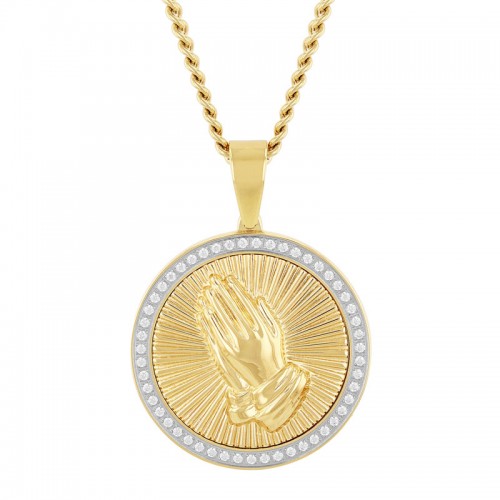 1/4 CTW Diamond and Yellow IP Stainless Steel Prayer Hands Pendant