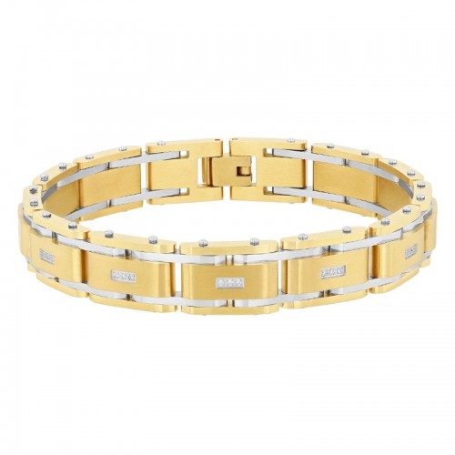 1/10 CTW Yellow Stainless Steel Link Bracelet with White Diamonds