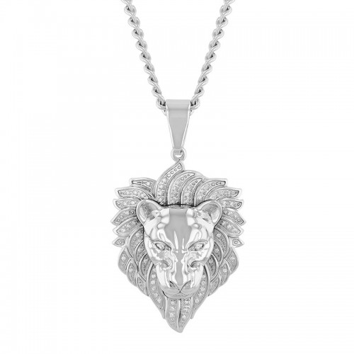 1/4 CTW Stainless Steel Lion Head Pendant