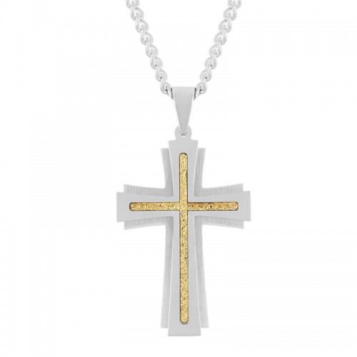 Stainless Steel w/ Yellow Finish Cross Pendant