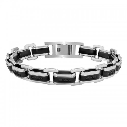 1/4 CTW Black and White Men's Stainless Steel Bracelet w/ Black Diamonds