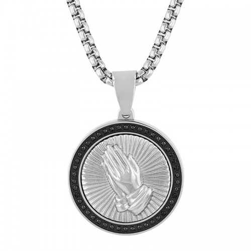 Black Stainless Steel Praying Hands Men's Diamond Pendant
