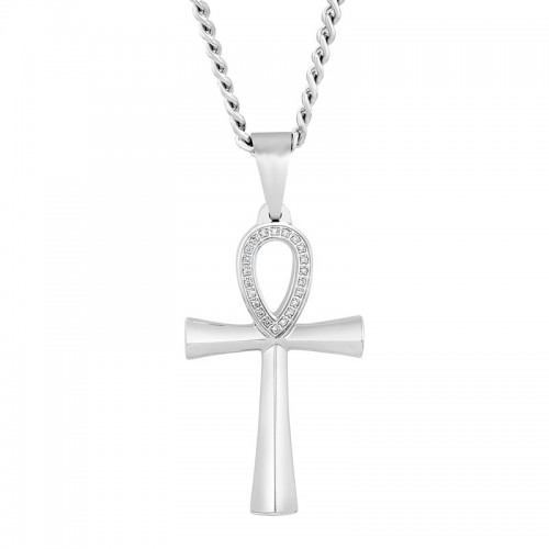 1/10 CTw/  Stainless Steel Diamond Ankh Pendant