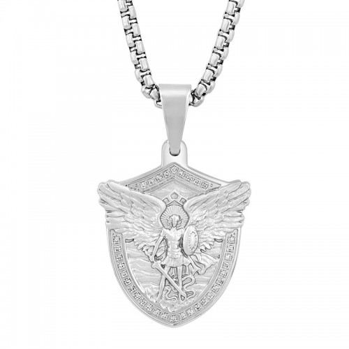 1/4 CTW Stainless Steel Diamond St. Michael Pendant