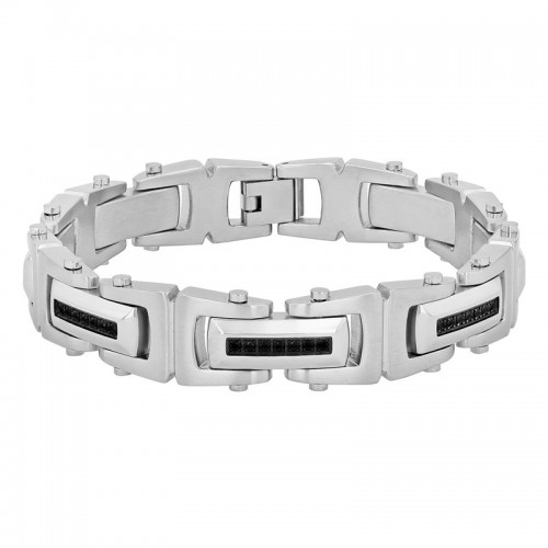 1/2 CTW Stainless Steel Men's Diamond Bracelet w/ Black Diamonds
