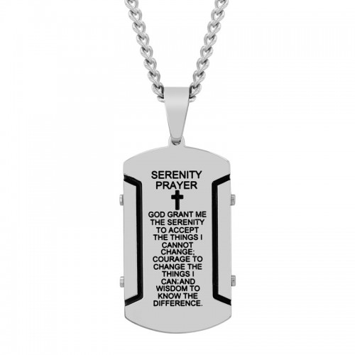 Stainless Steel Serenity Prayer Men's Dog Tag Necklace