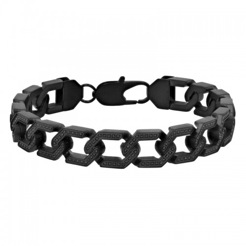 1.5 CTW Black Finish Octagon Link Men's Stainless Steel Bracelet w/ Black Diamonds