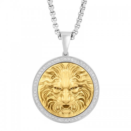 Stainless Steel Lion Head Men's Diamond Pendant