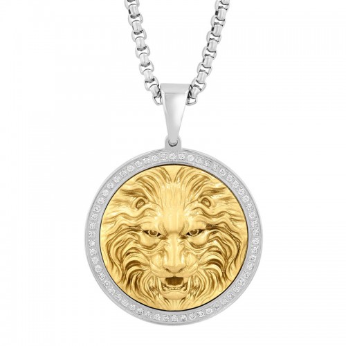 1/2 CTW Stainless Steel Lion Head Men's Diamond Pendant