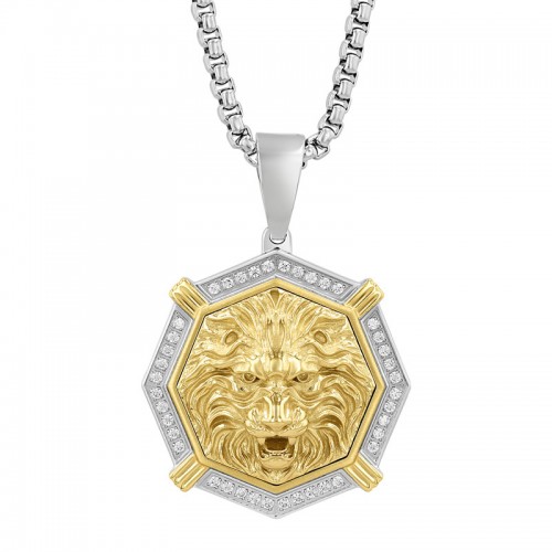 1/4 CTW Men's Stainless Steel Diamond Lion Pendant