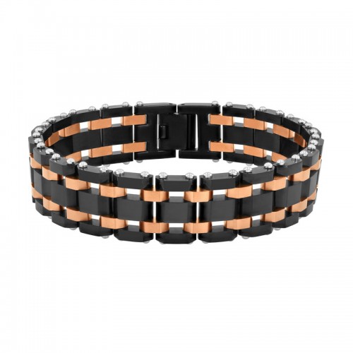Black and Brown Link Men's Stainless Steel Bracelet
