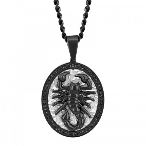 Men's Black Stainless Steel and Black Diamond Scorpion Necklace