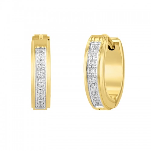 1/8 CTW Yellow Finish Stainless Steel Men's Diamond Huggie Earrings