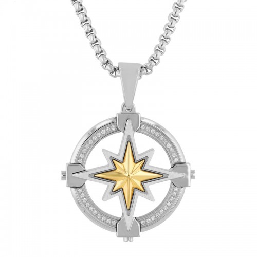.12 CTW Stainless Steel Men's Compass Necklace