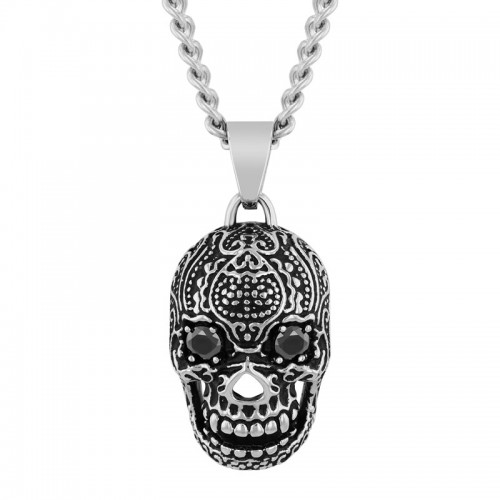 Men's Stainless Steel and Spinel Skull Pendant