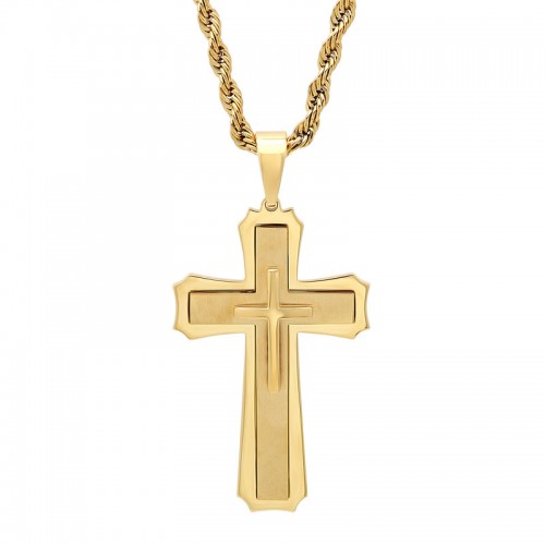 Stainless Steel Yellow Finish Cross Pendant