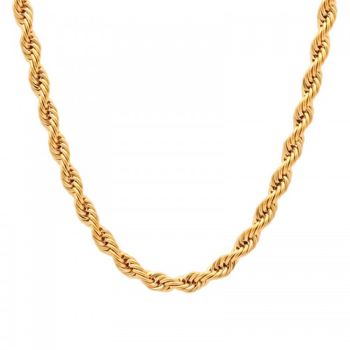 Men's Yellow Finish Stainless Steel Rope Link Chain 5MM