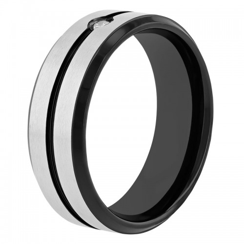 1/20 CT Diamond Stainless Steel Black Finish 8MM Band