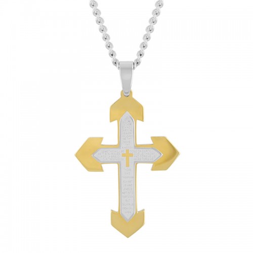 Stainless Steel w/ Yellow Finish Cross Pendant