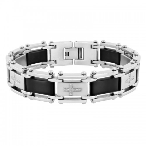 .15Ctw Stainless Steel Diamond With Black Finish Link Bracelet