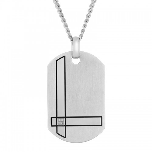 .02 CTW Stainless Steel Diamond Dog Tag Pendant