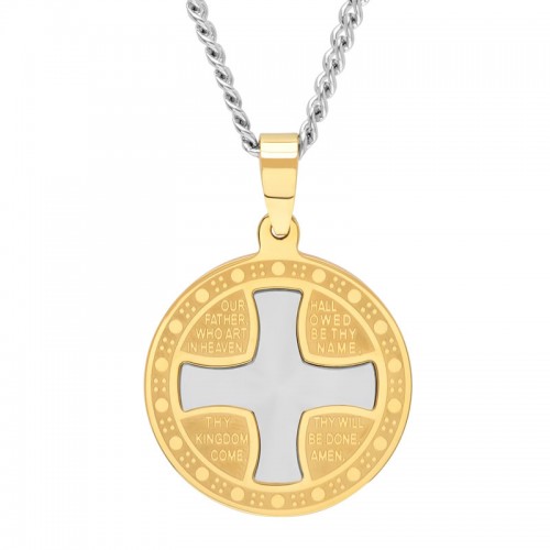 Stainless Steel w/ Yellow Finish Medallion Pendant