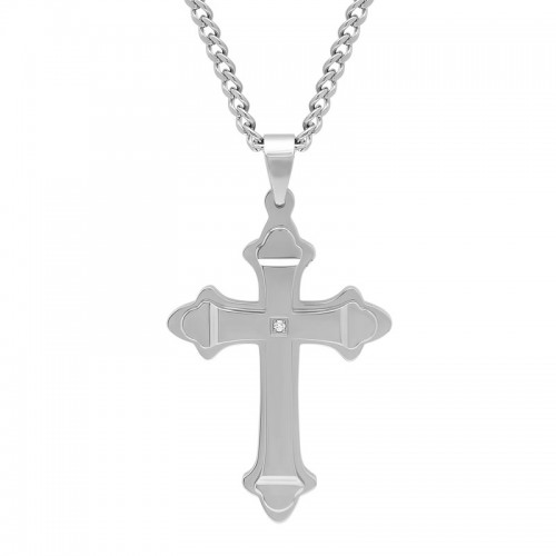 Stainless Steel Men's Diamond Cross Pendant