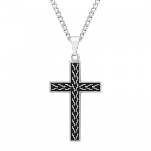 Stainless Steel Black & White Cross Pendant