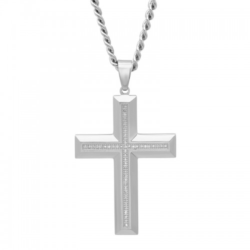 1/4 CTW Stainless Steel Men's Diamond Cross Necklace