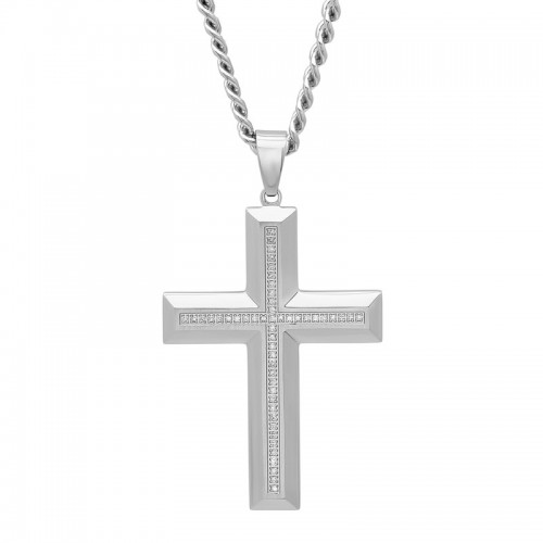 1/4Ctw Stainless Steel Diamond High Polish Cross Pendant