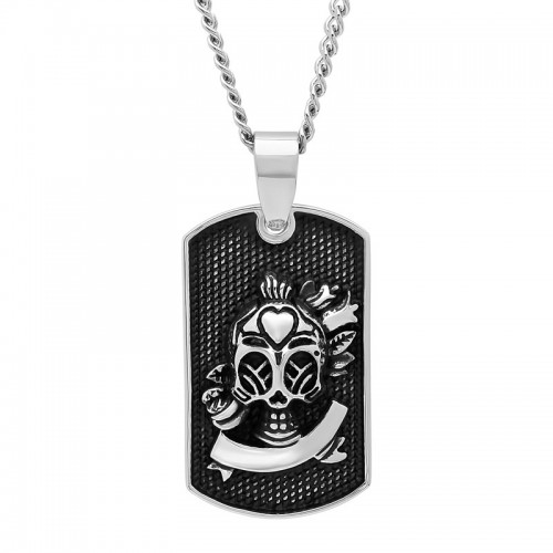 Stainless Steel Black & White Dog Tag Pendant