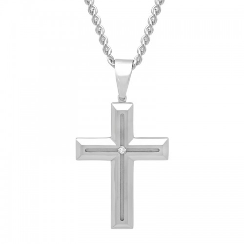 .03 CTW Stainless Steel Men's Diamond Cross Necklace