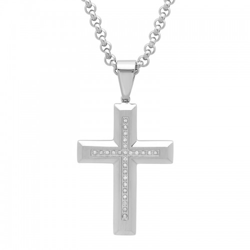 .12Ctw Stainless Steel Diamond Cross Pendant