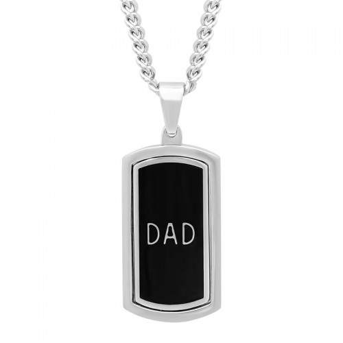 1/20 CTW Stainless Steel Dad Diamond Reversible Dog Tag Pendant